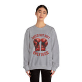 ONLY1GOD Crewneck Sweatshirt — "Saved Not Soft" Boxing Gloves Christian Faith Design