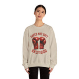 ONLY1GOD Crewneck Sweatshirt — "Saved Not Soft" Boxing Gloves Christian Faith Design