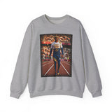Track Star Crewneck Sweatshirt — Vintage Athlete Photo Graphic