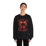 ONLY1GOD Crewneck Sweatshirt — "Saved Not Soft" Boxing Gloves Christian Faith Design