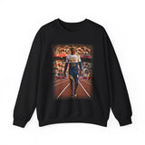 Track Star Crewneck Sweatshirt — Vintage Athlete Photo Graphic