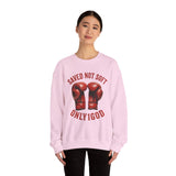 ONLY1GOD Crewneck Sweatshirt — "Saved Not Soft" Boxing Gloves Christian Faith Design