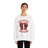 ONLY1GOD Crewneck Sweatshirt — "Saved Not Soft" Boxing Gloves Christian Faith Design
