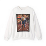 Track Star Crewneck Sweatshirt — Vintage Athlete Photo Graphic